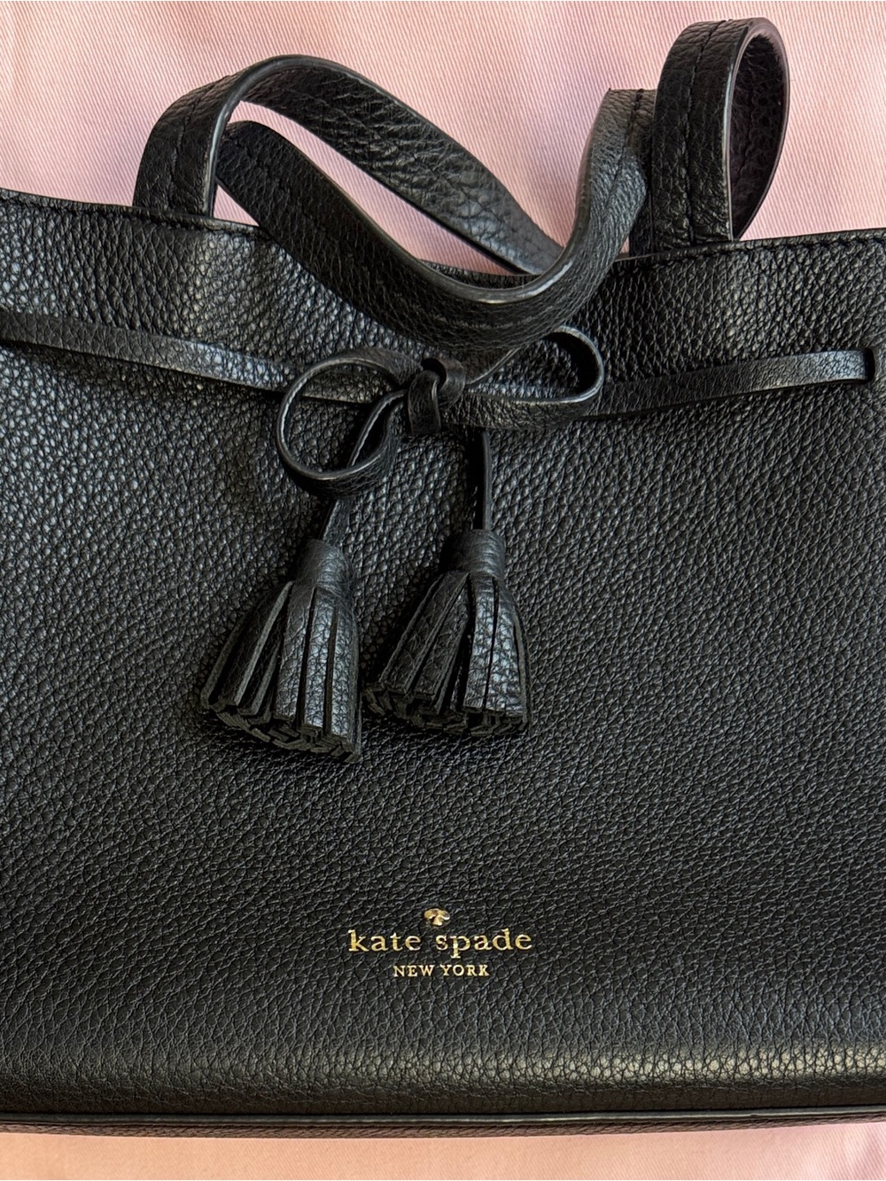Kate Spade Hayes Black Pebbled Leather Bow Tassel Tote + Dust Bag